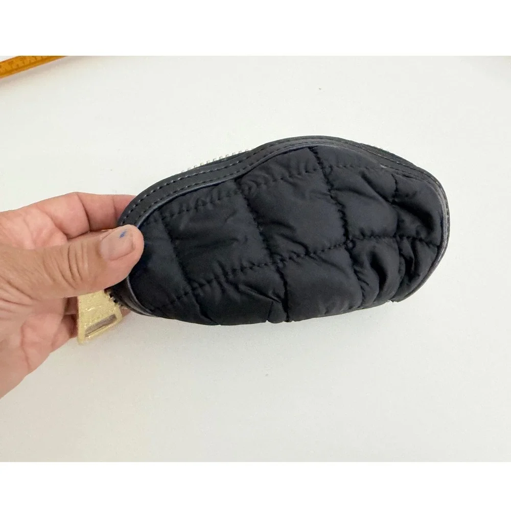 Courage b Black Quilted Nylon Small Cosmetic Pouch Zippered Mini Clutch Bag